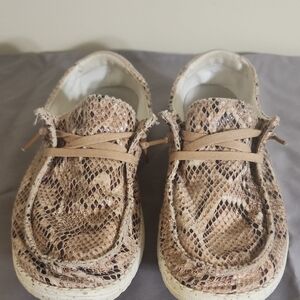 Hey Dude Beige Snake-Print Casual Loafers